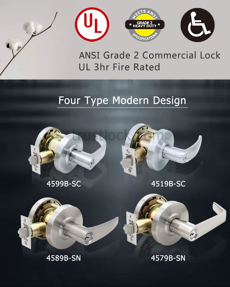 TRUST 4579B SN Commercial Lever Door Lock ANSI Grade 2 Handle Lock