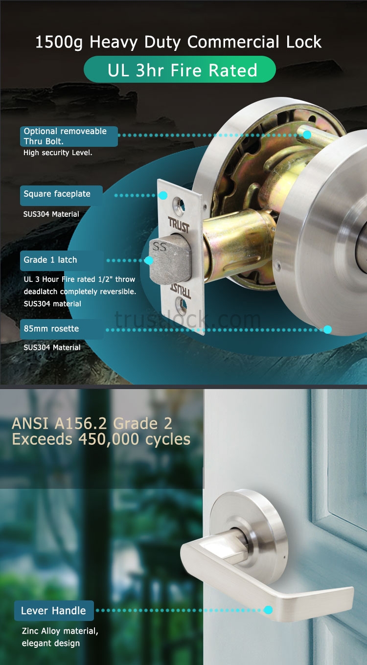 TRUST 4579ASN Ansi Grade 2 Commercial Industrial Lever Door Lock